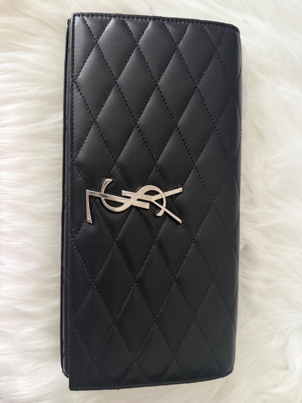 Saint Laurent Black Quilted Leather Envelope Clutch with Silver YSL - Picture 3 of 4